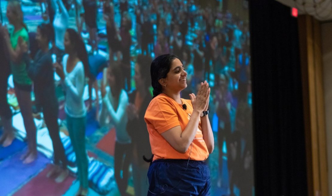 Abhijata Iyengar at the 2019 Iyengar Yoga National Convention in Dallas, Texas Image © IYNAUS
